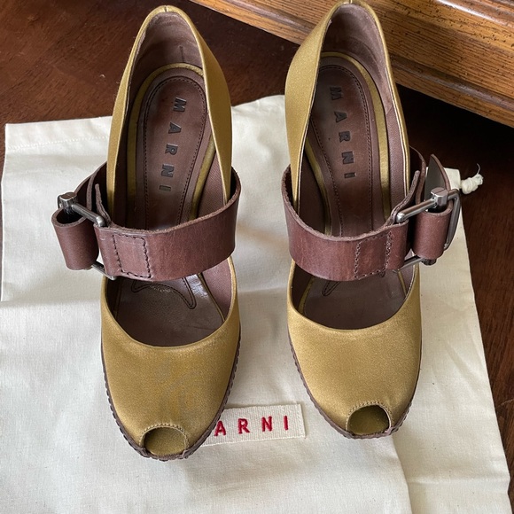 Marni Satin Platform Pumps Peep Toe Heels, 7 - Picture 2 of 12